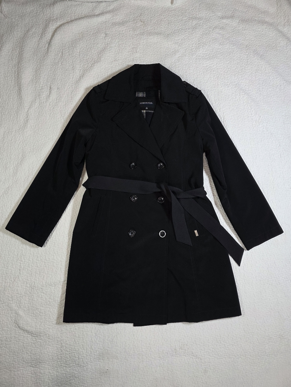 London Fog Black Double Breated Removable Liner Belted Trench Coat